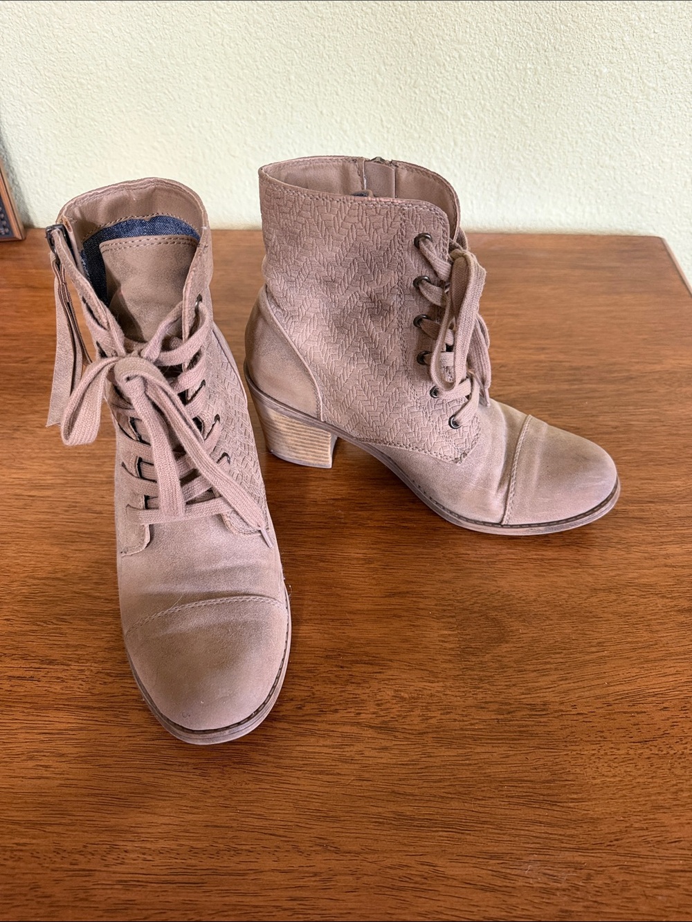 Roxy Taupe Lace-Up Ankle Boots